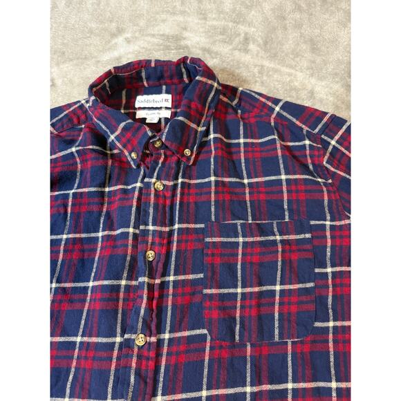 Saddlebred SZ XXL 100% Cotton Blue Red Plaid Button Down Collar Long Sleeve Men - Picture 3 of 8